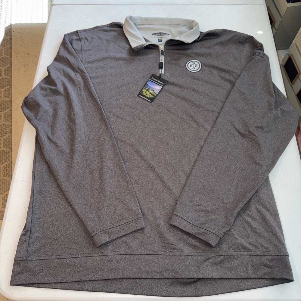 Pebble Beach W/logo 1/4 Zip Mens 2XL Gray Dry-Luxe Performance Golf - NEW NWT‎